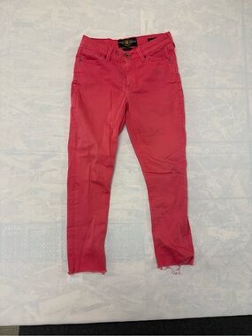 Lucky Brand Brooke Skinny Jeans Women Size 2/26 Bright Pink Coral Raw Hem Crop